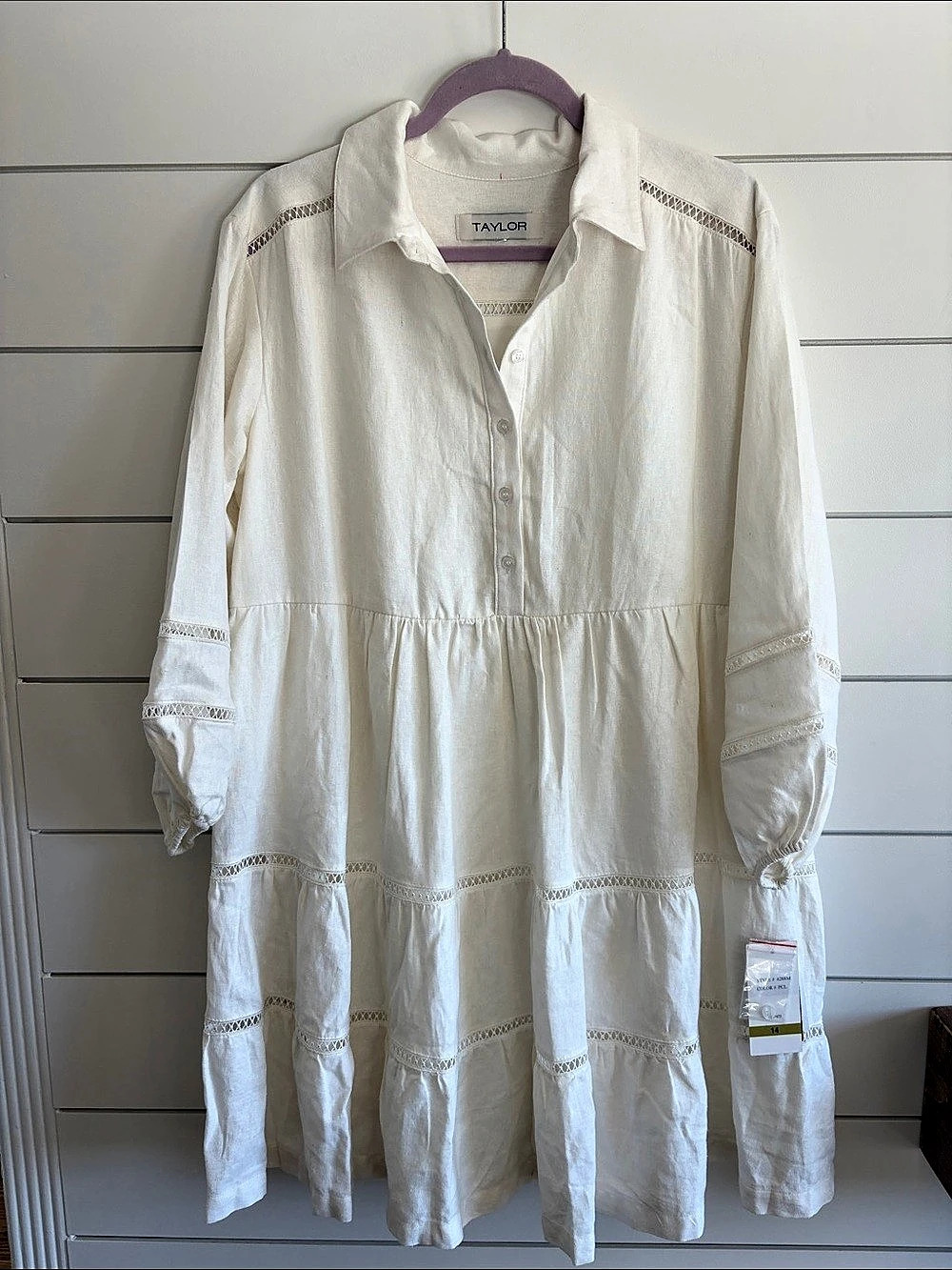 TAYLOR Linen Blend Mini Dress Size 14 NWT